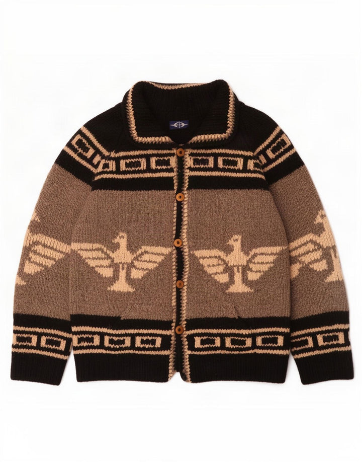 Grafischer Herren-Cardigan, groß, grau, Azteken-Farbblock