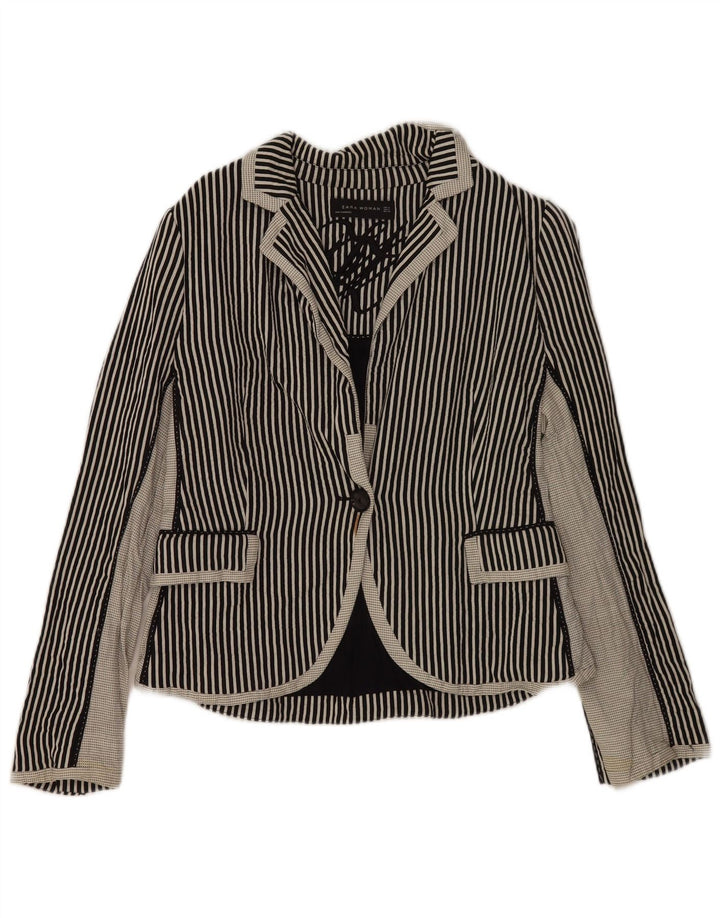 Zara Damen-Blazer mit 1 Knopf, UK 18, XL, schwarz gestreift, Baumwolle