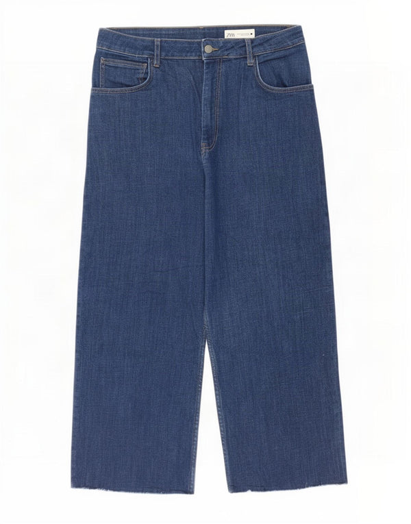 Zara Damen High Waist Crop Wide Leg Jeans EU 42 Large W32 L23 Blaue Baumwolle