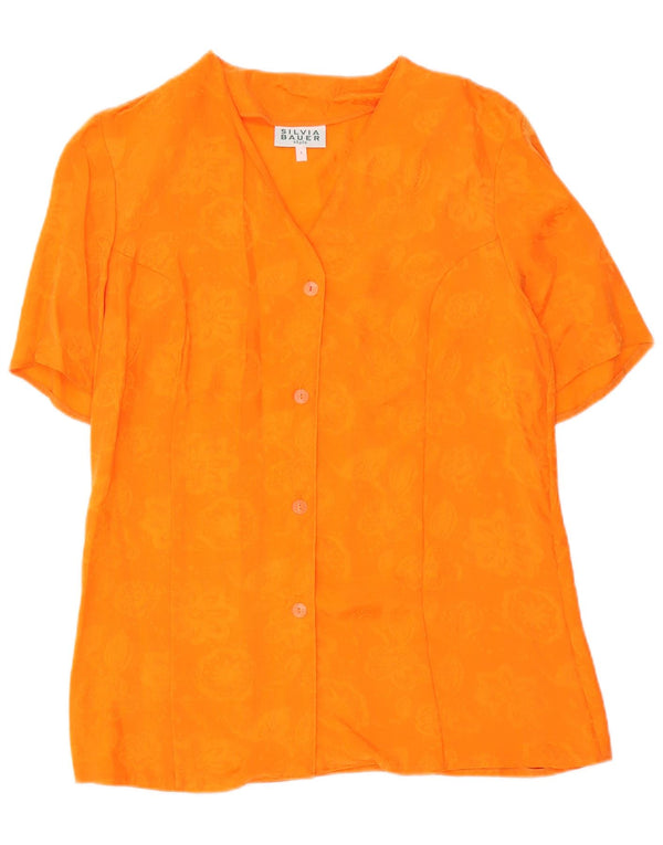 Silvia Bauer Damen Kurzarm-Hemdbluse UK 16 Large Orange Floral