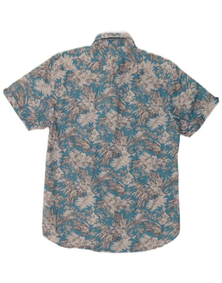 Ted Baker Herren-Kurzarmhemd, Größe 3, mittelblau, geblümt, Baumwolle