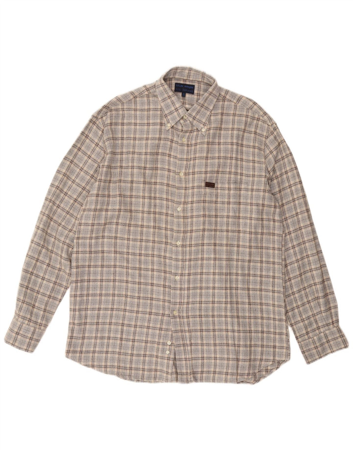 LES COPAINS Herren-Flanellhemd, Größe 17 43 XL, grau karierte Baumwolle