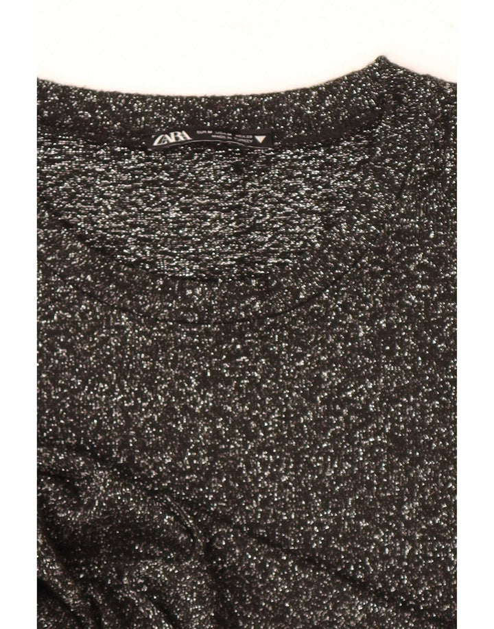 Zara Damen Top Langarm UK 12 Medium Schwarz