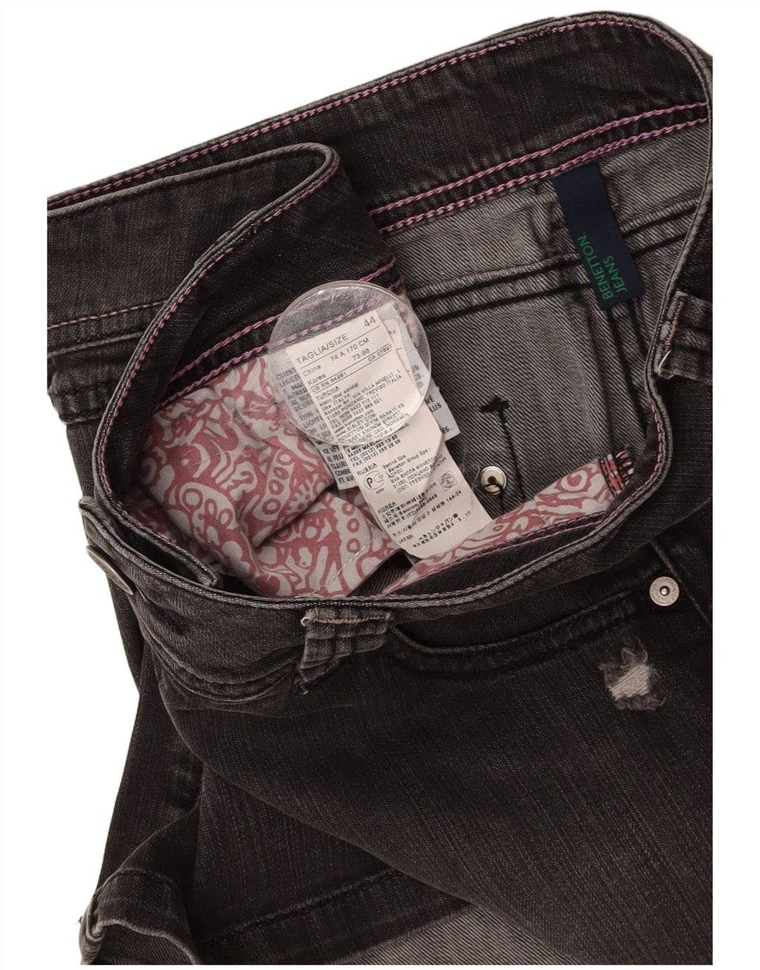 BENETTON Damen-Jeansrock im Used-Look, Größe 44, mittelgroß, W30, graue Baumwolle