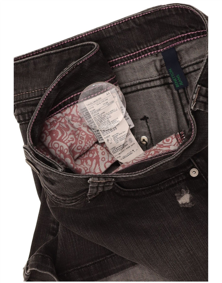 BENETTON Damen-Jeansrock im Used-Look, Größe 44, mittelgroß, W30, graue Baumwolle