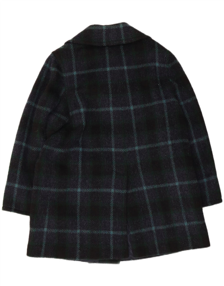 VINTAGE Womens Double Breasted Coat UK 16 Large Navy Blue Plaid