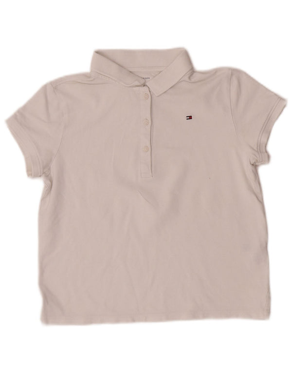 Tommy Hilfiger Crop-Poloshirt für Mädchen, 15–16 Jahre, XL, weiße Baumwolle