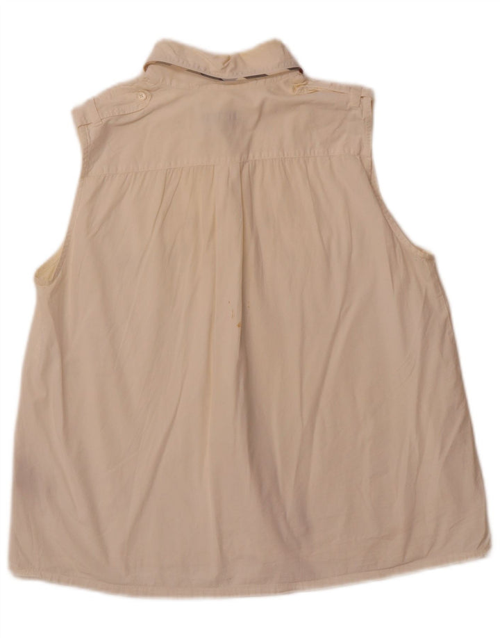 BURBERRY Damen ärmelloses Militärhemd UK 14 Large Off White Cotton