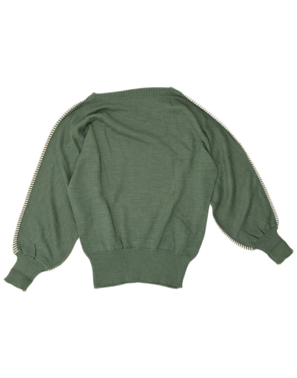 Vintage Damen Pullover mit U-Boot-Ausschnitt, Gr. 16, groß, grün gestreift