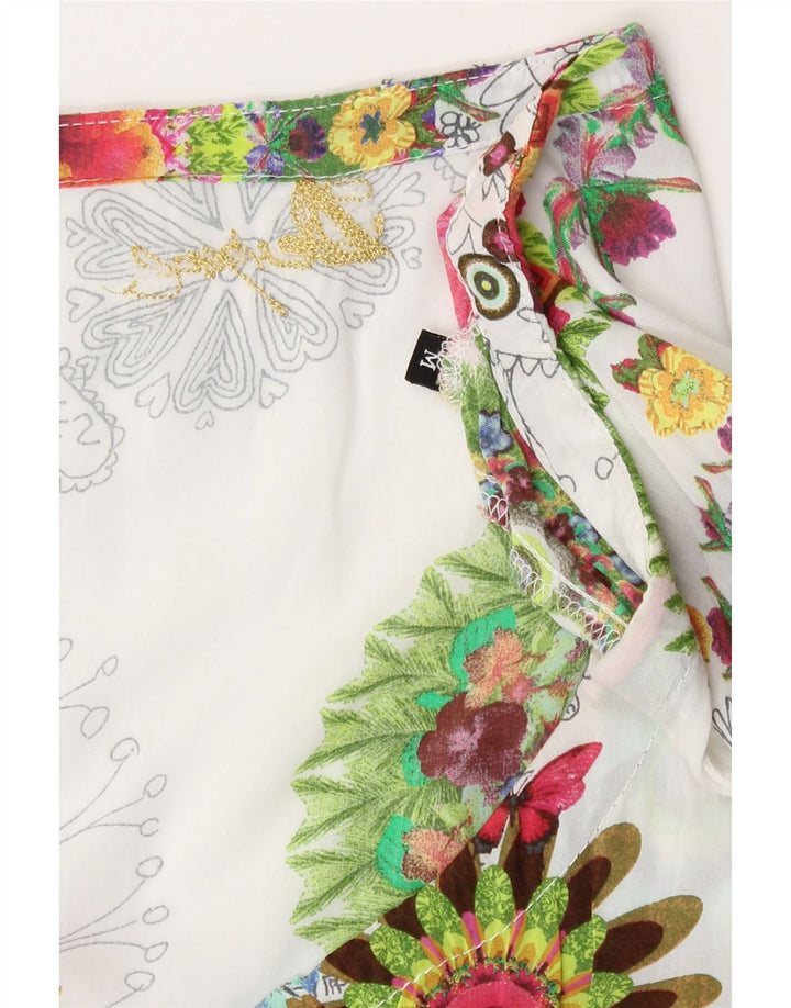 Desigual Damen-Tunika-Oberteil mit 3/4-Ärmeln, UK-Größe 12, mittelweiß, geblümt