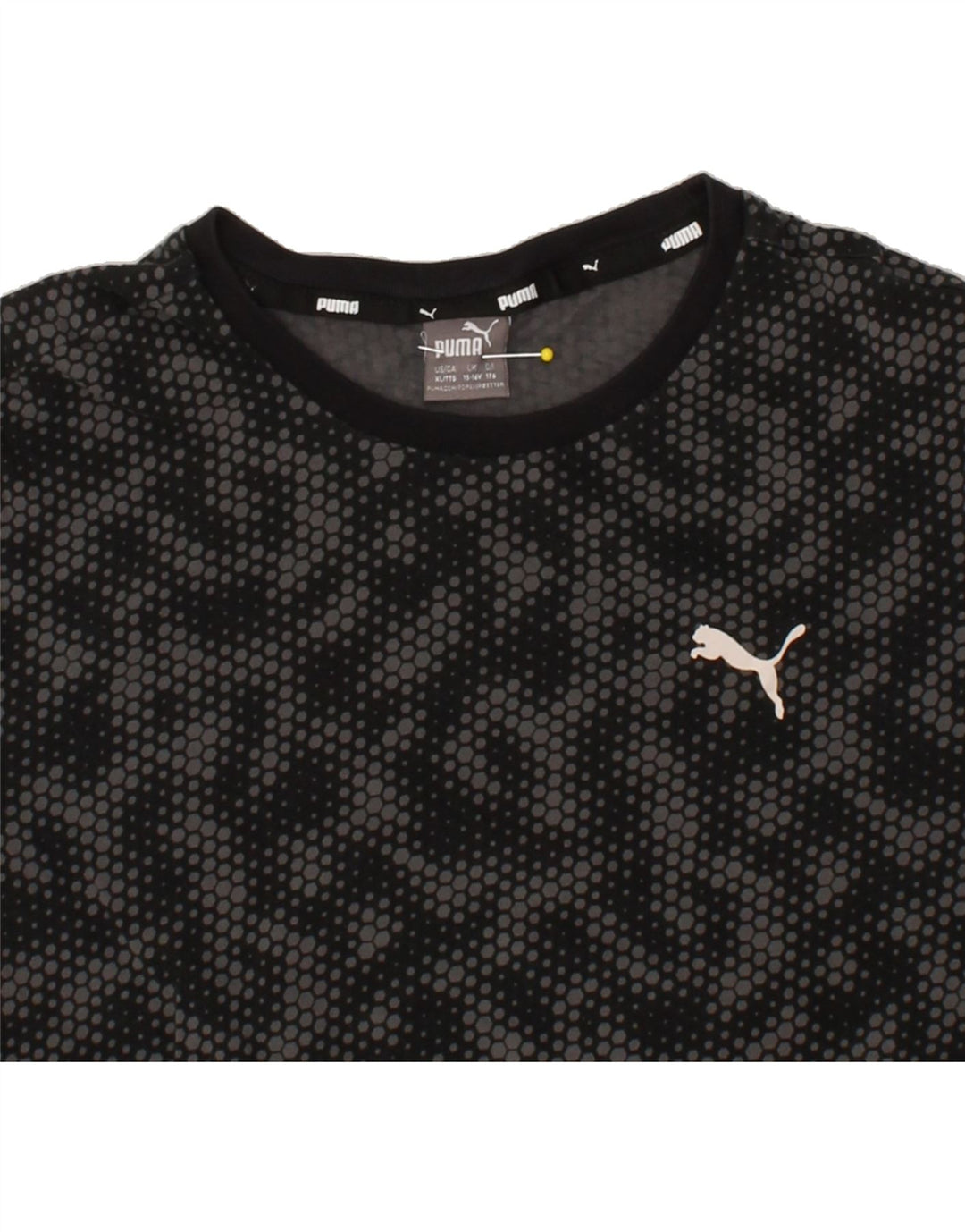 PUMA Girls Abstract Pattern Graphic T-Shirt Top 15-16 Years Grey Vintage Puma and Second-Hand Puma from Messina Hembry 
