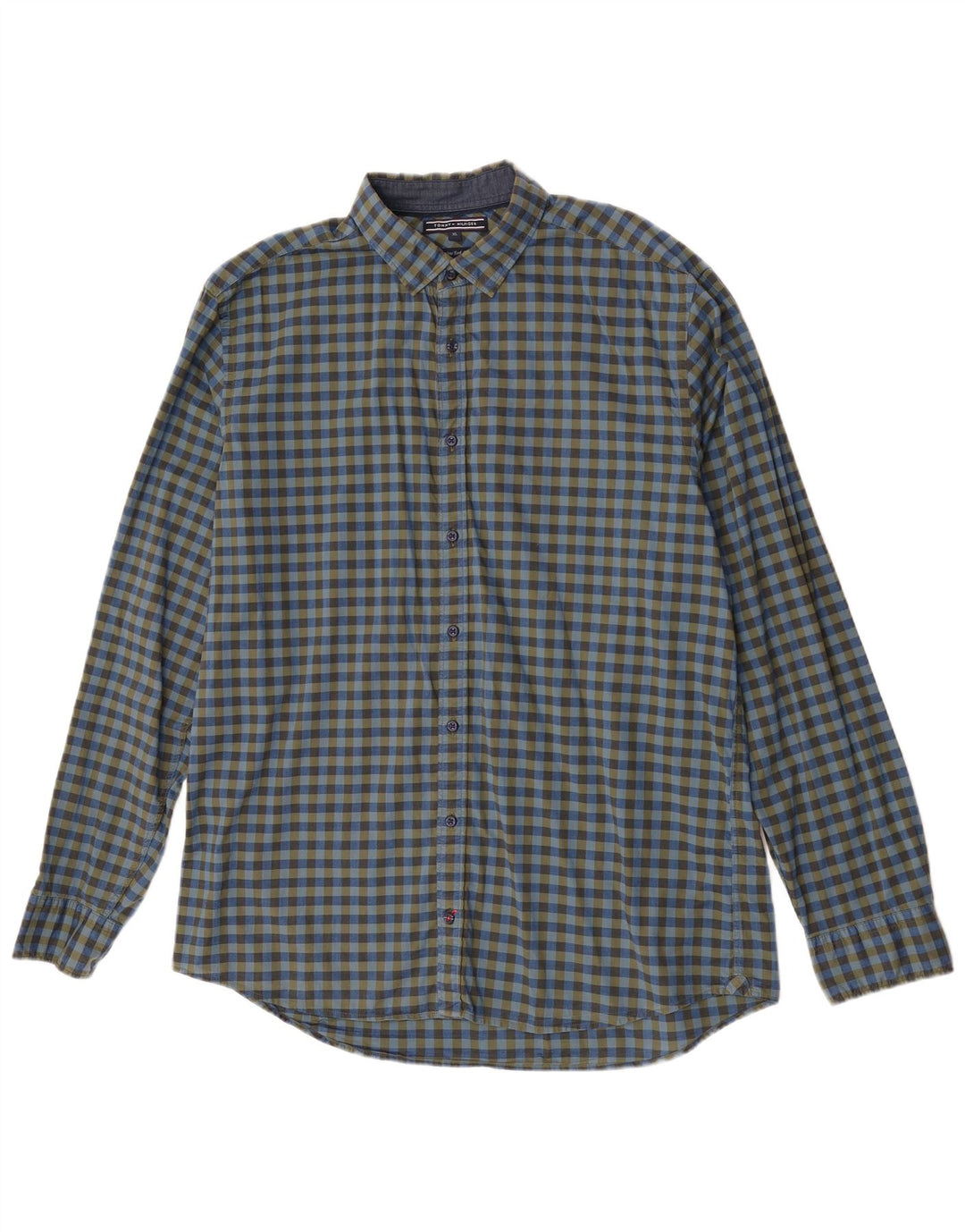 Tommy Hilfiger Herrenhemd XL, blaue Gingham-Baumwolle