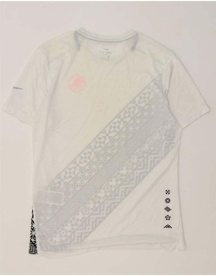 Nike Herren Dri Fit T-Shirt Top Small Weiß Geometrisch Polyester