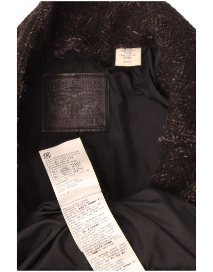 Levi's Damen Übergroßer Mantel UK 10 Small Schwarzes Fischgrätenmuster aus Polyester