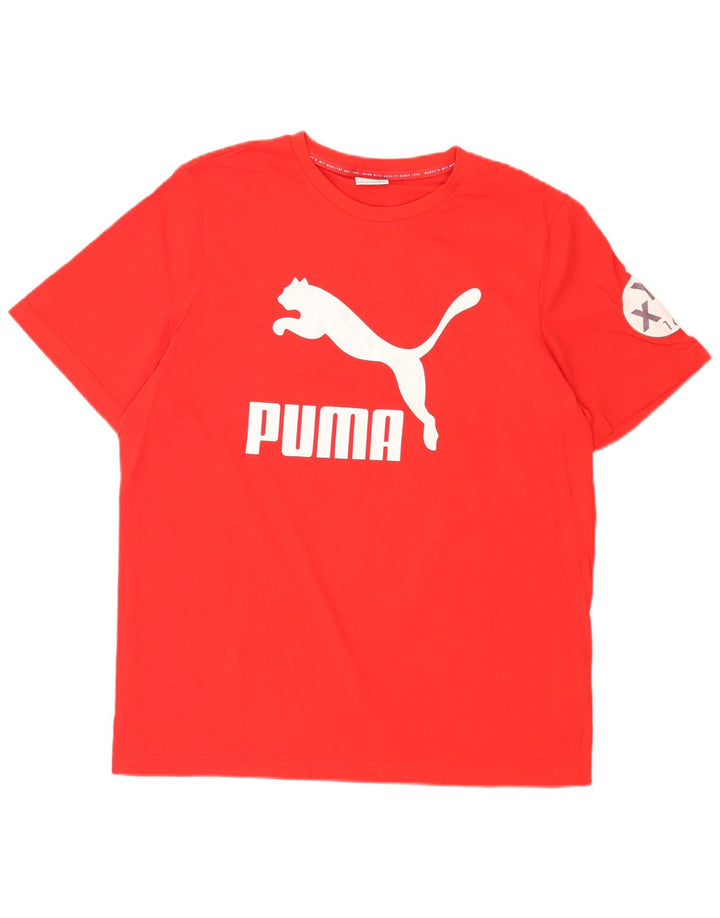 Puma Herren Grafik T-Shirt Top Große rote Baumwolle