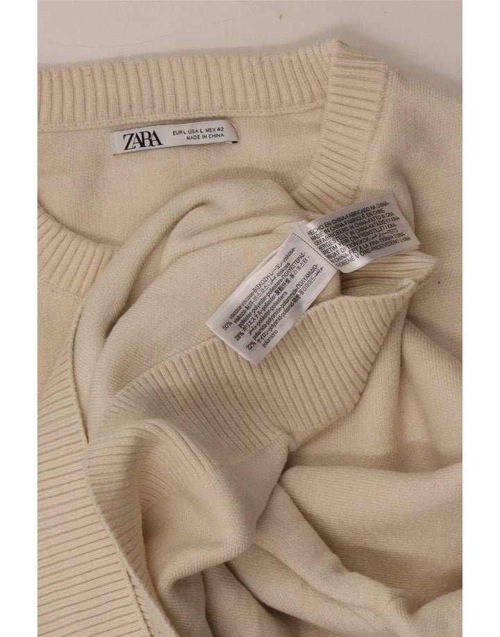 Zara Herren-Pullover mit Rundhalsausschnitt, groß, beige Viskose