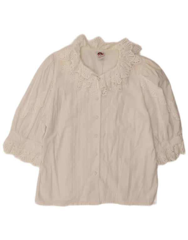 Vintage Damen Kurzarm-Hemdbluse EU 44 XL Weiß