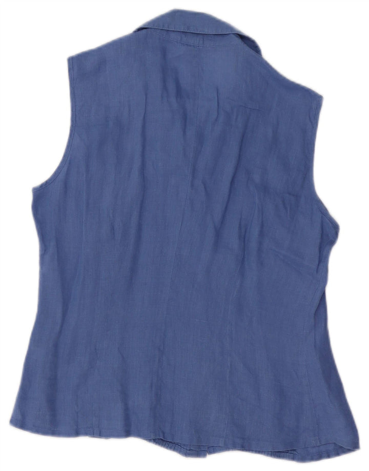 CHERIE Damen ärmellose Hemdbluse IT 42 Mittelblaues Leinen