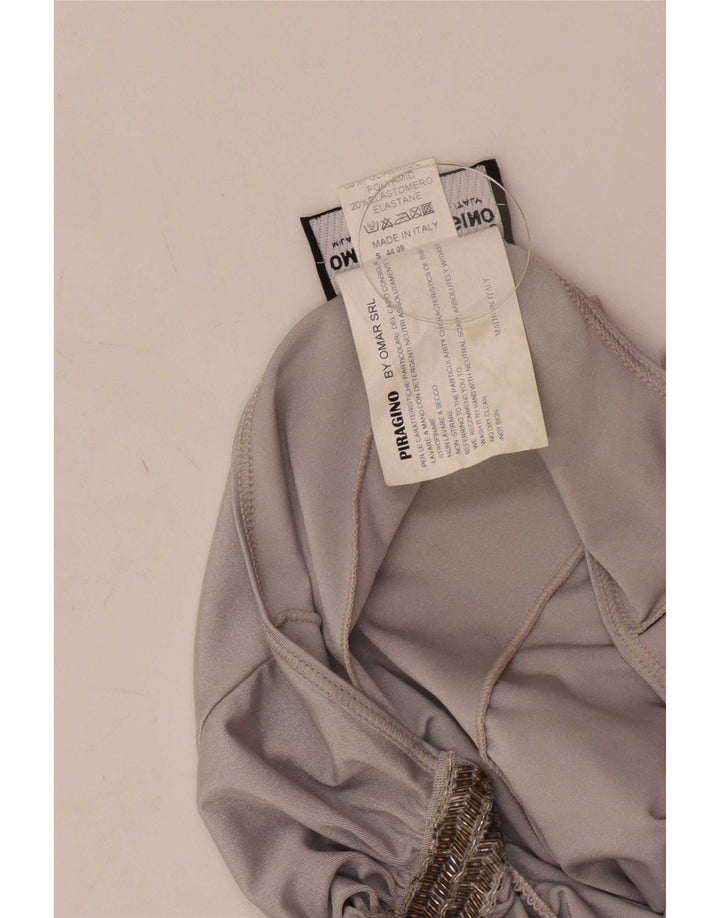 Vintage Damen One-Shoulder-Kleid UK 12 Medium Silber Polyamid