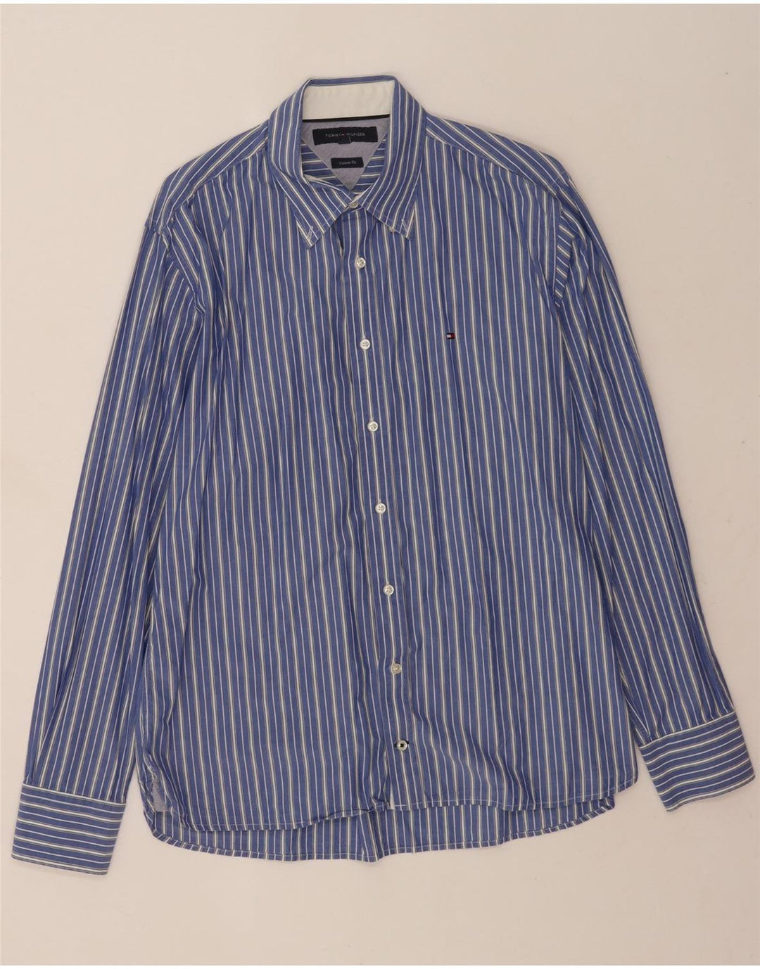 Tommy Hilfiger Herren-Hemd mit individueller Passform, groß, blau gestreift, Baumwolle