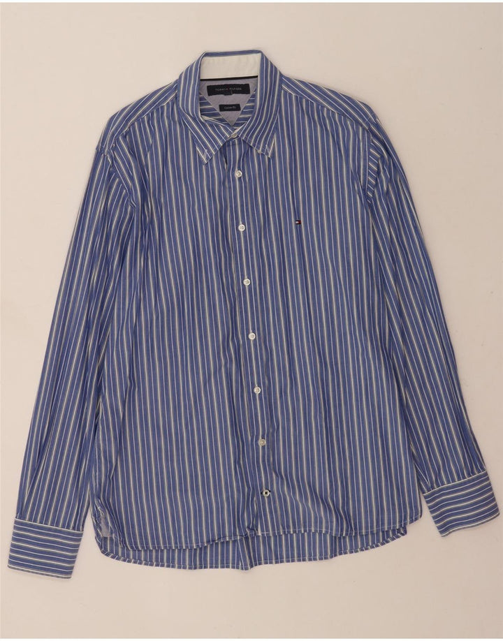Tommy Hilfiger Herren-Hemd mit individueller Passform, groß, blau gestreift, Baumwolle