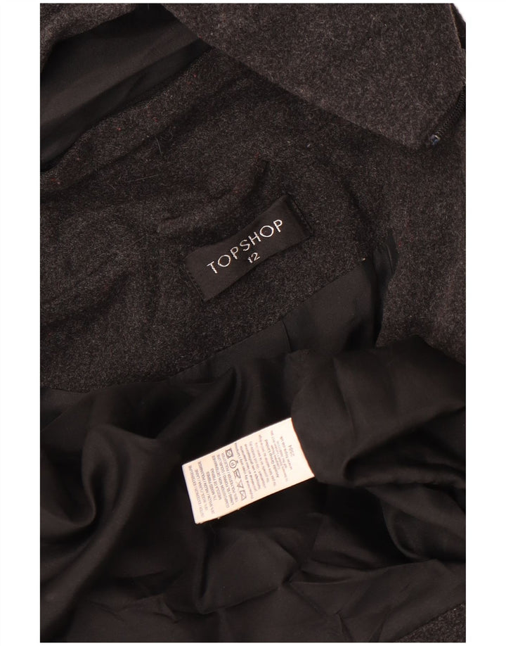 Topshop Damen-Mantel mit Kapuze, UK 12, mittelgrau gesprenkelte Wolle