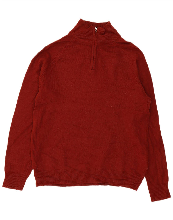 John Lewis Herren-Pullover mit Reißverschluss am Hals, XL, rote Lammwolle