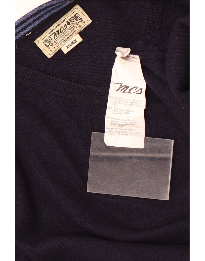 Marlboro Classics Herren-Pullover mit V-Ausschnitt, 2XL, Marineblau, Polyamid