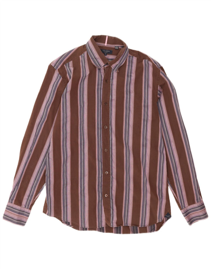 Ted Baker Herrenhemd, Größe 3, mittelbraun, gestreift, Baumwolle