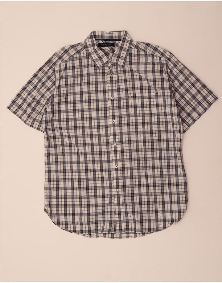 TOMMY HILFIGER Mens Short Sleeve Shirt XL Navy Blue Check
