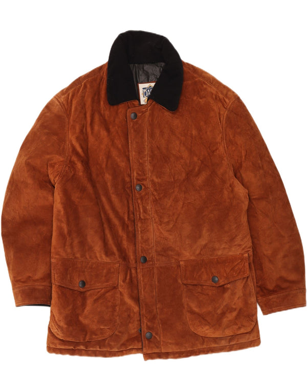 Vintage Herren Wildleder-Windbreaker-Mantel IT 56 3XL Braunes Colourblock-Leder