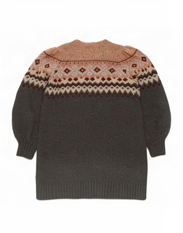 Zara Womens Crew Neck Jumper Sweater UK 14 Medium Grey Fair Isle Acrylic