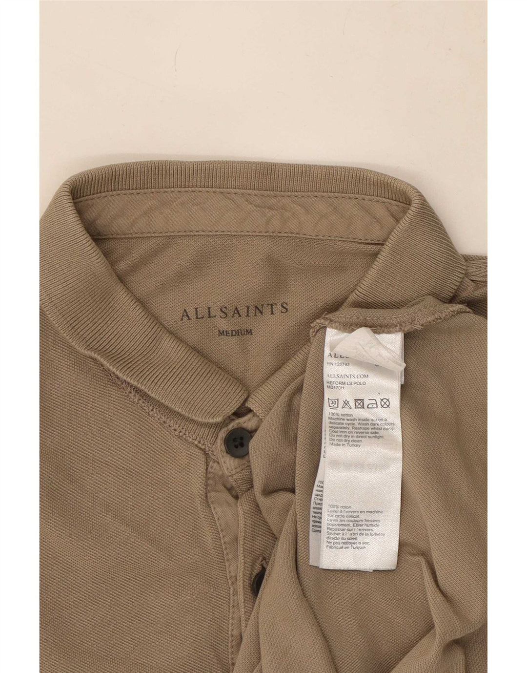All Saints Herren-Langarm-Poloshirt aus mittelbeiger Baumwolle
