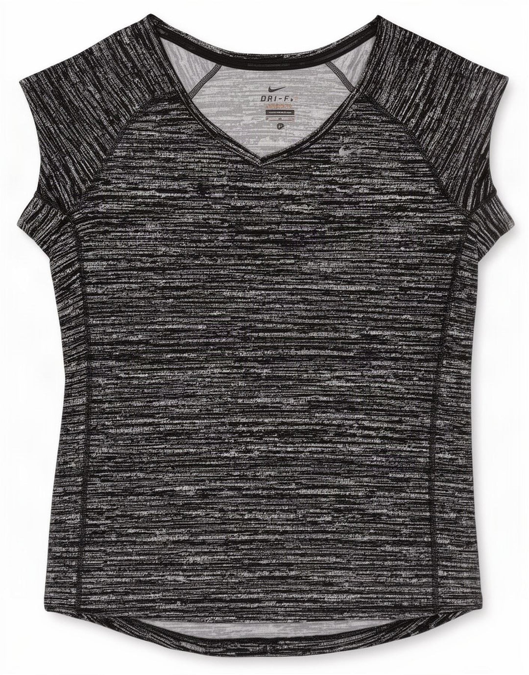 Nike Damen Dri Fit T-Shirt Top UK 12 Mittelschwarz geflecktes Polyester