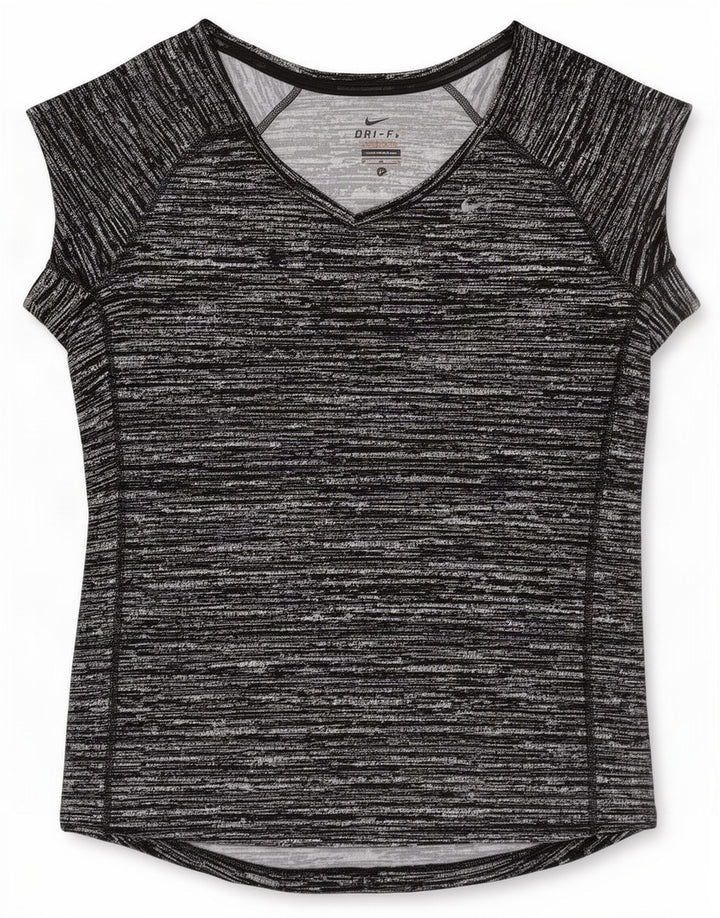 Nike Damen Dri Fit T-Shirt Top UK 12 Mittelschwarz geflecktes Polyester