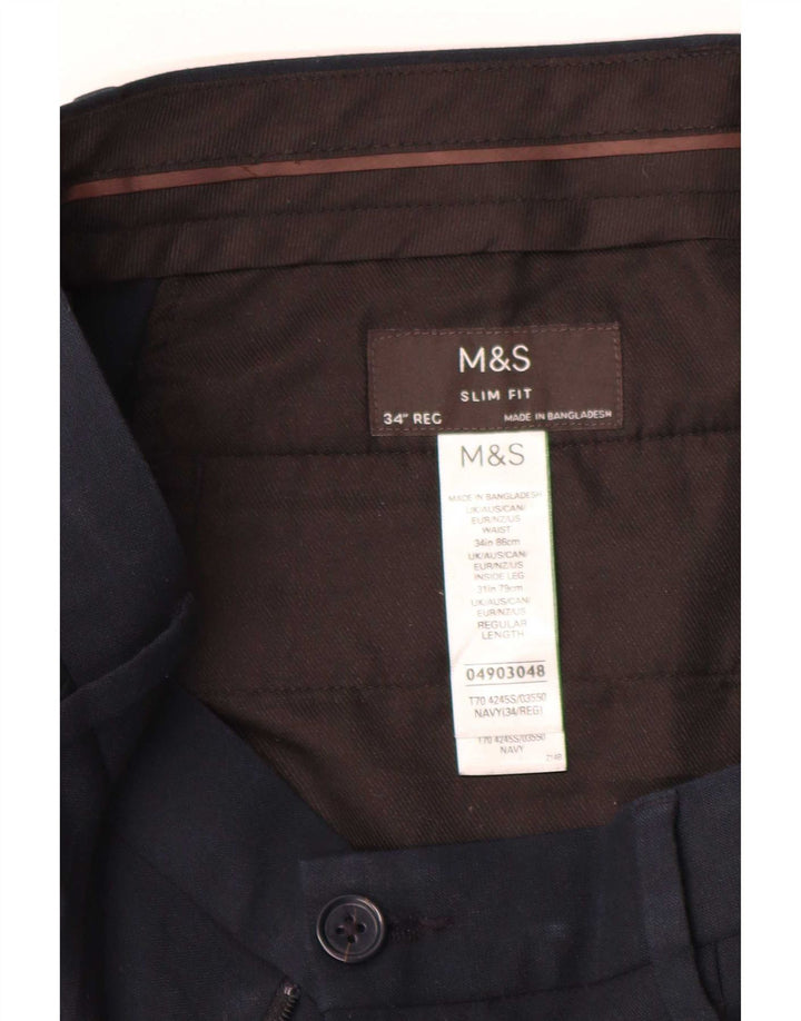 Marks & Spencer Herren-Anzughose in schmaler Passform, W34, L31, Marineblau, Polyester