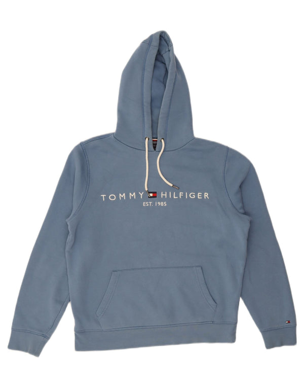 Tommy Hilfiger Herren-Kapuzenpullover mit Grafik, mittelblaue Baumwolle