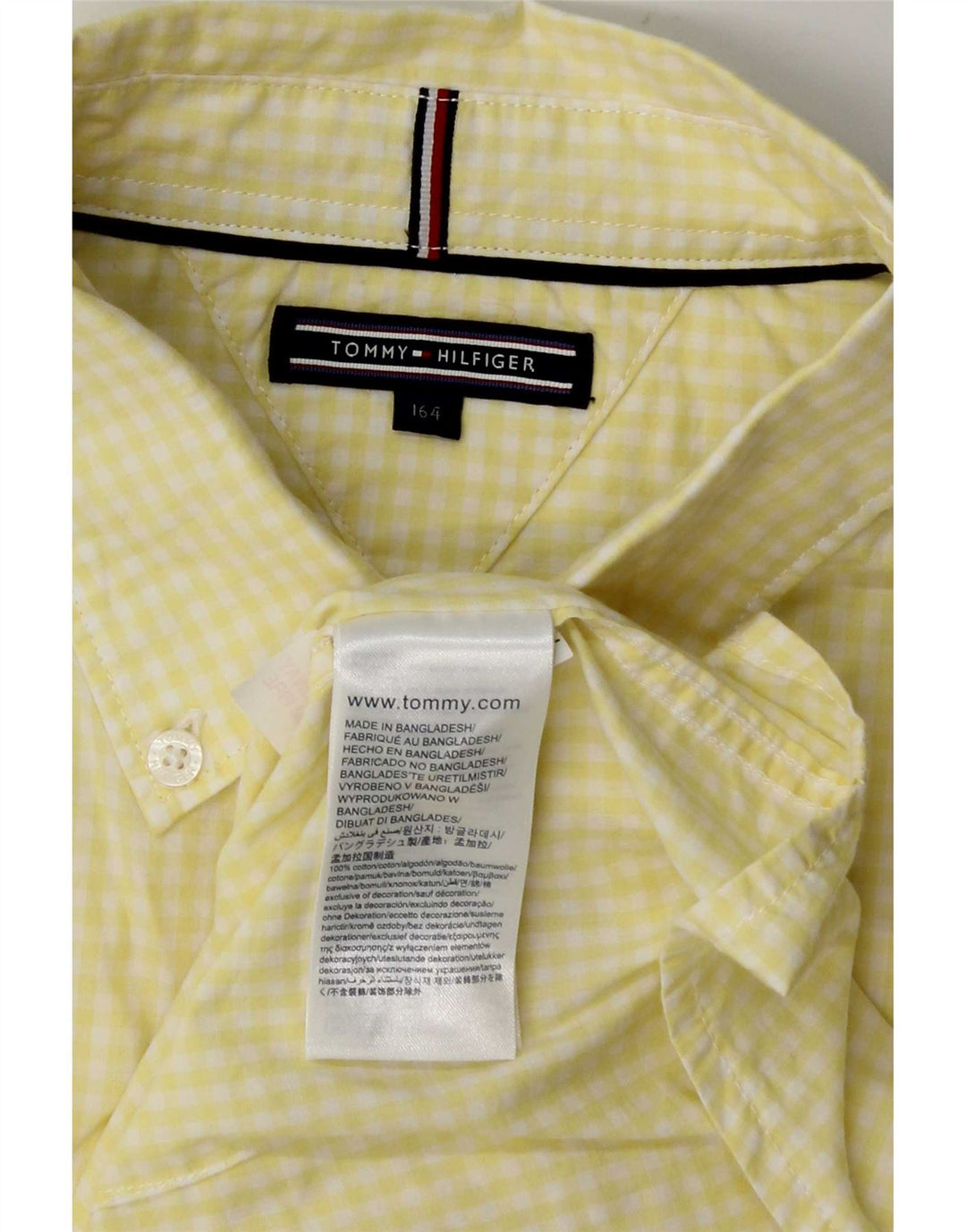 Tommy Hilfiger Hemd für Jungen, 14–15 Jahre, gelbe Gingham-Baumwolle