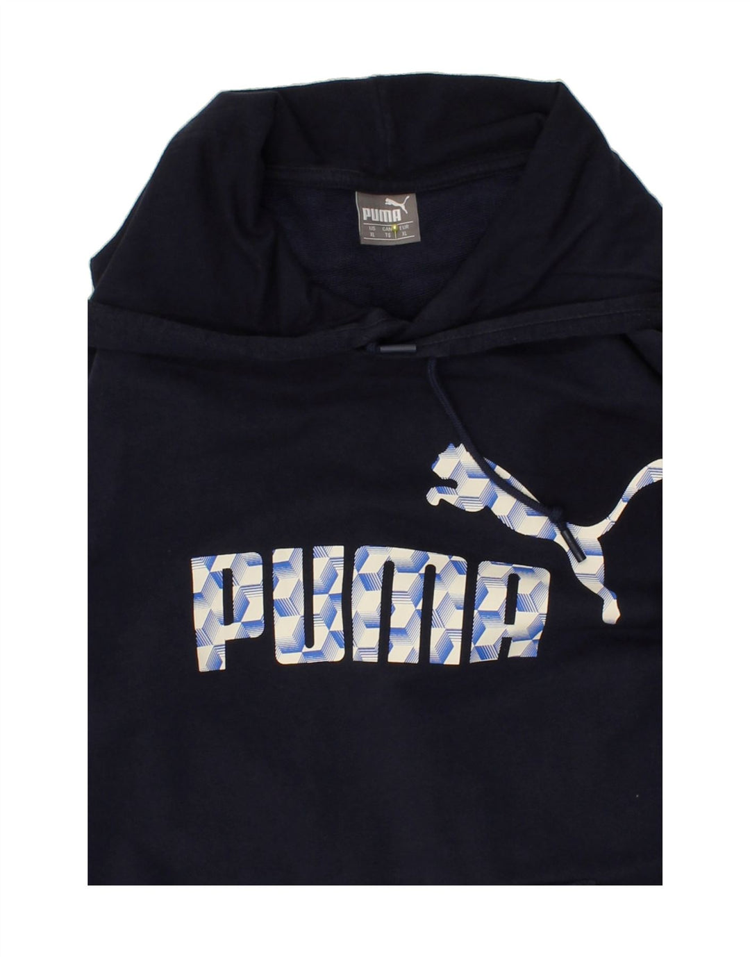 PUMA Mens Graphic Hoodie Jumper Medium Navy Blue Vintage Puma and Second-Hand Puma from Messina Hembry 