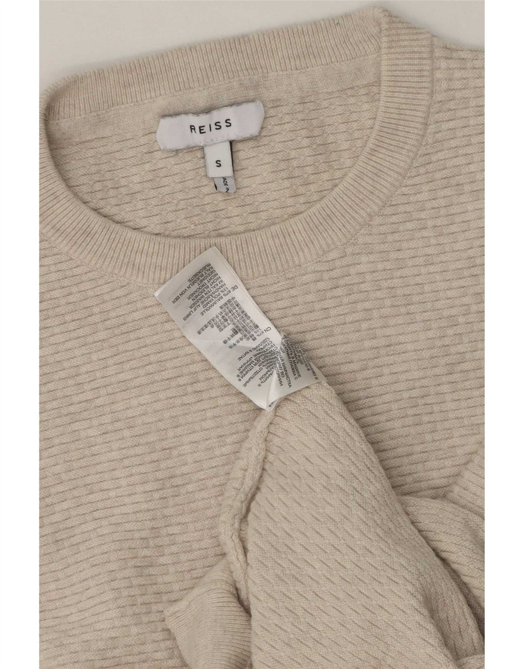 Reiss Herren-Pullover mit Rundhalsausschnitt, Größe S, beige, Baumwolle