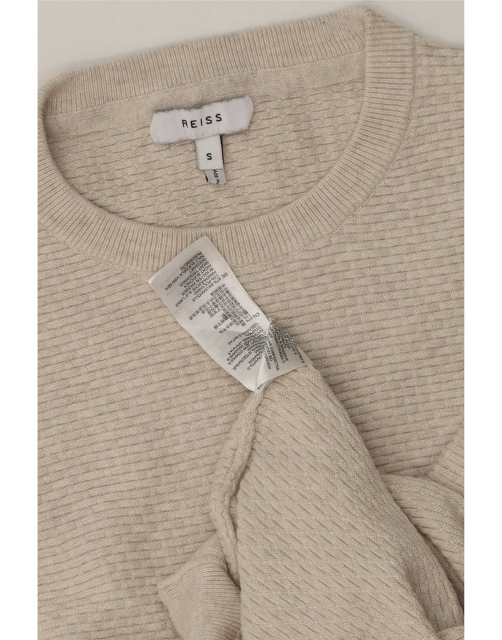 Reiss Herren-Pullover mit Rundhalsausschnitt, Größe S, beige, Baumwolle
