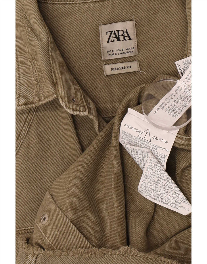 Zara Herren Jeanshemd im Used-Look, entspannte Passform, kleine Khaki-Baumwolle