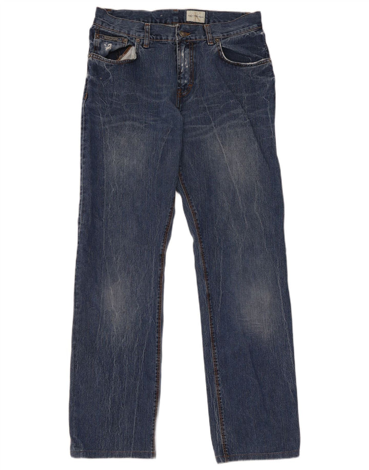 Calvin Klein Herren Distressed Straight Jeans W34 L31 Blaue Baumwolle
