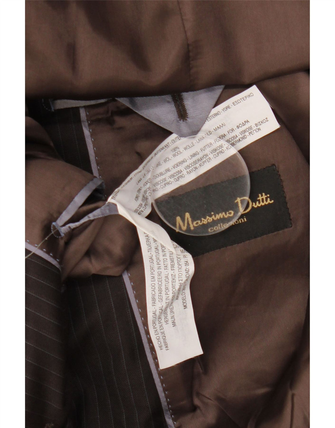 MASSIMO DUTTI Herren-Blazerjacke mit 2 Knöpfen, EU 54, XL, braune Nadelstreifenwolle