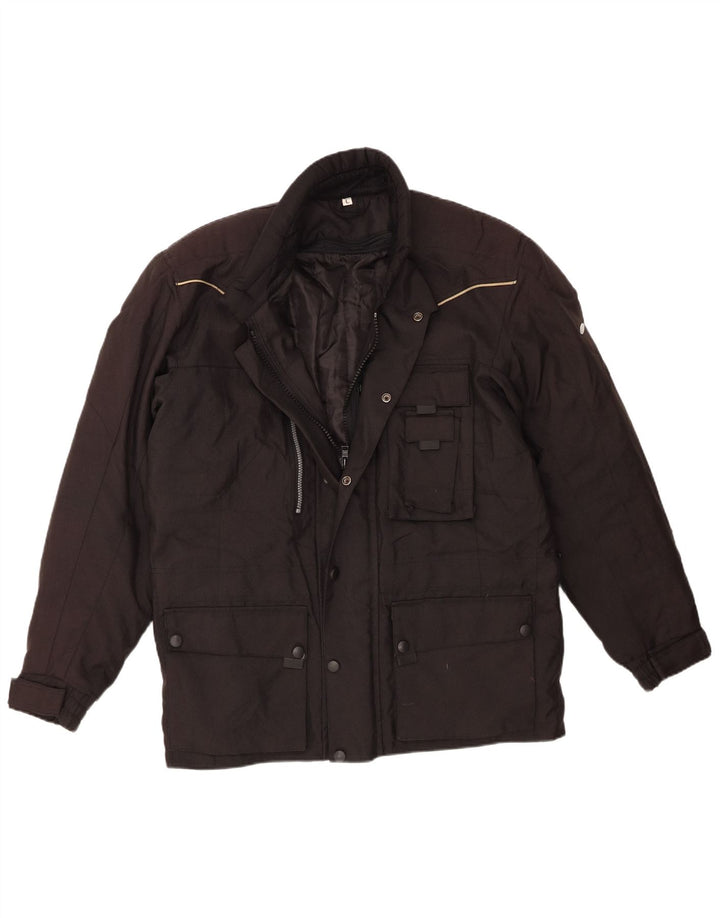 Vintage Herren Racer Jacke UK 40 Großes schwarzes Polyester