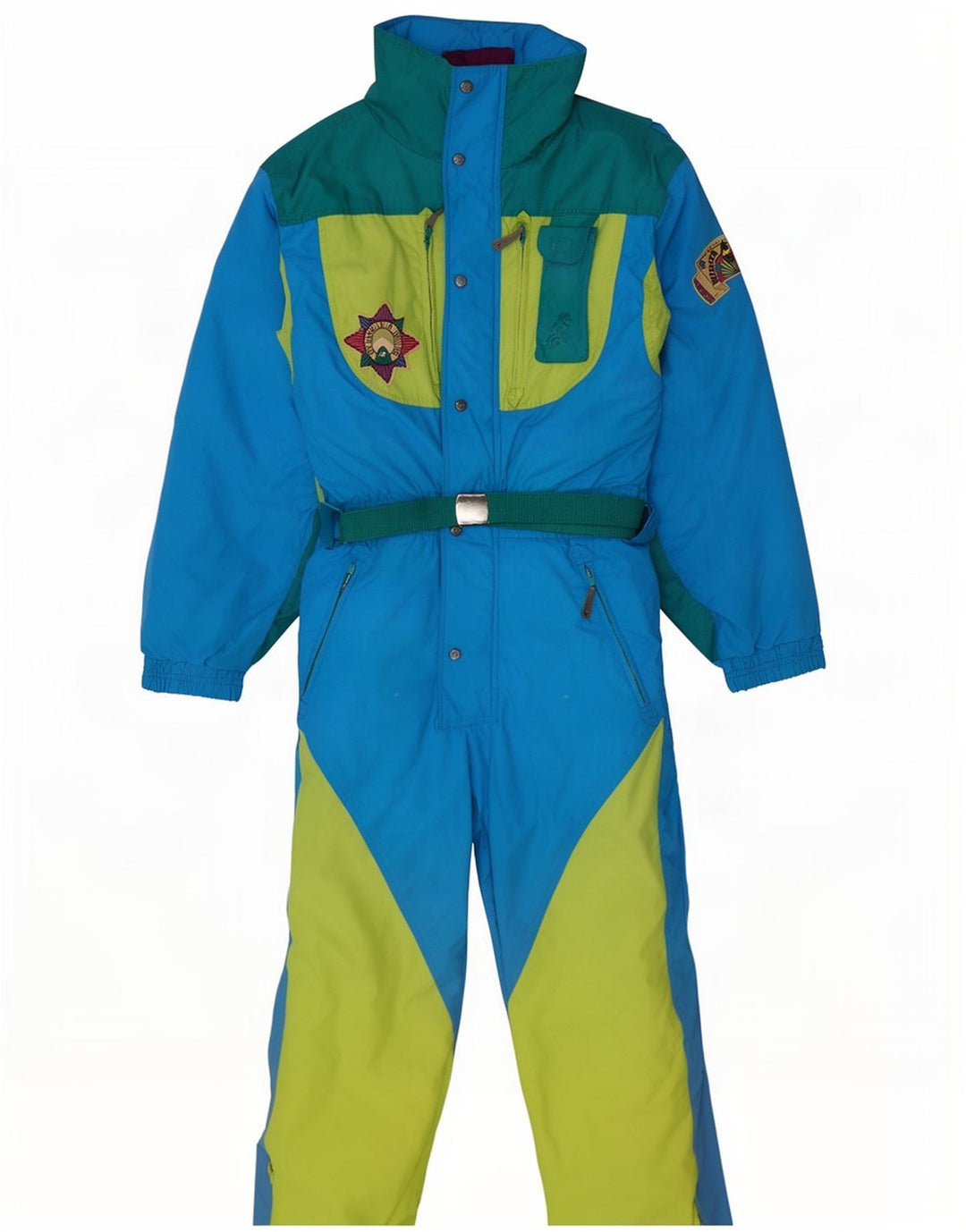 Vintage Herren Skioverall IT 48 Mittelblaues Colourblock-Nylon