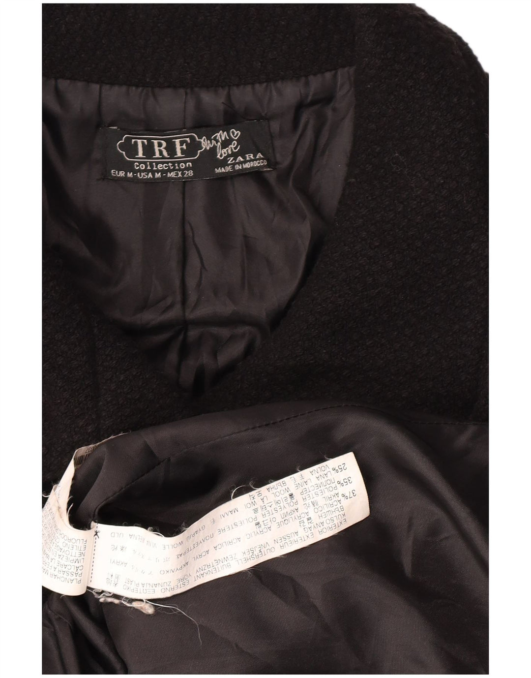 Zara Damen Mantel UK 12 Medium Schwarz Acryl