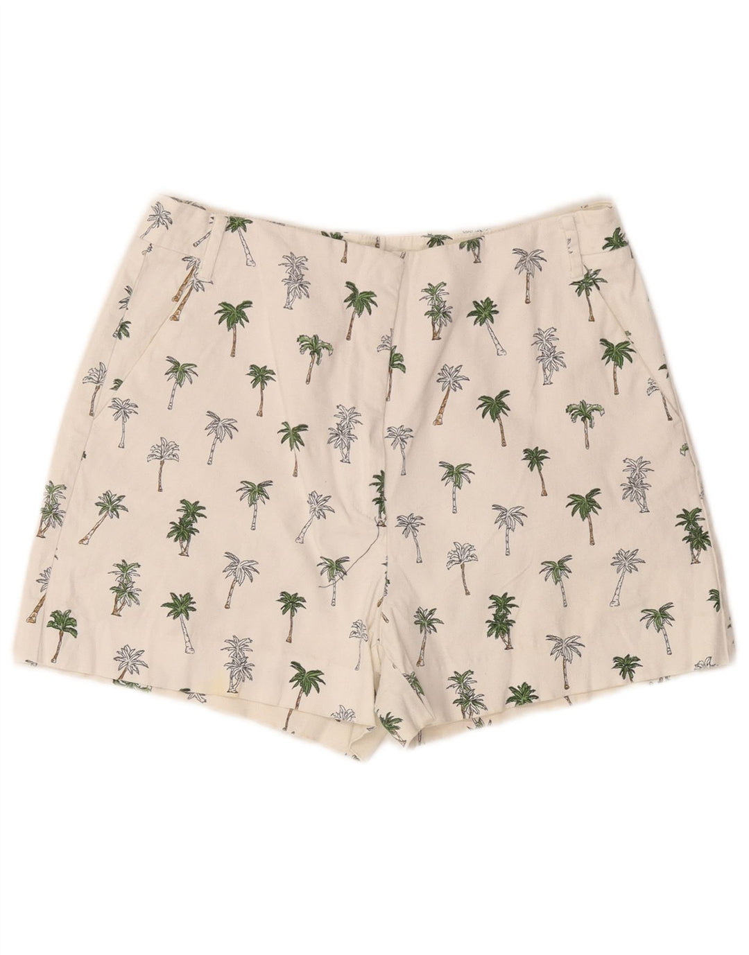 Zara Damen Chinoshorts Medium W28 Weiß geblümte Baumwolle