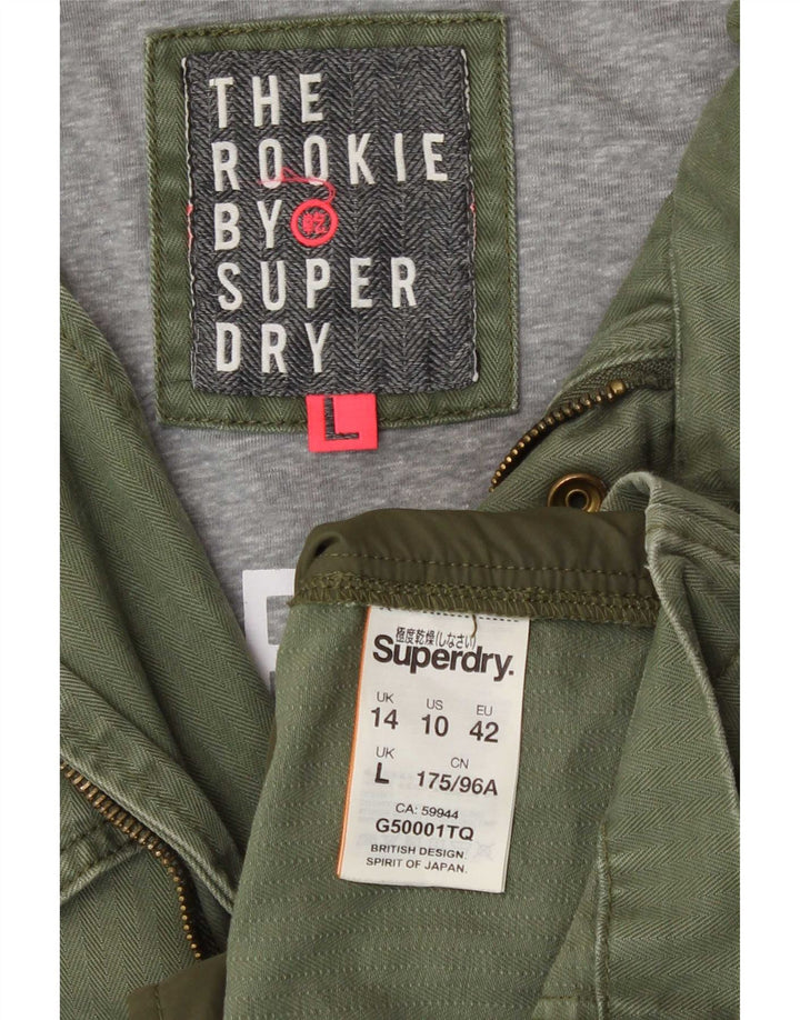 Superdry Damen Militärjacke UK 14 Large Grüne Baumwolle