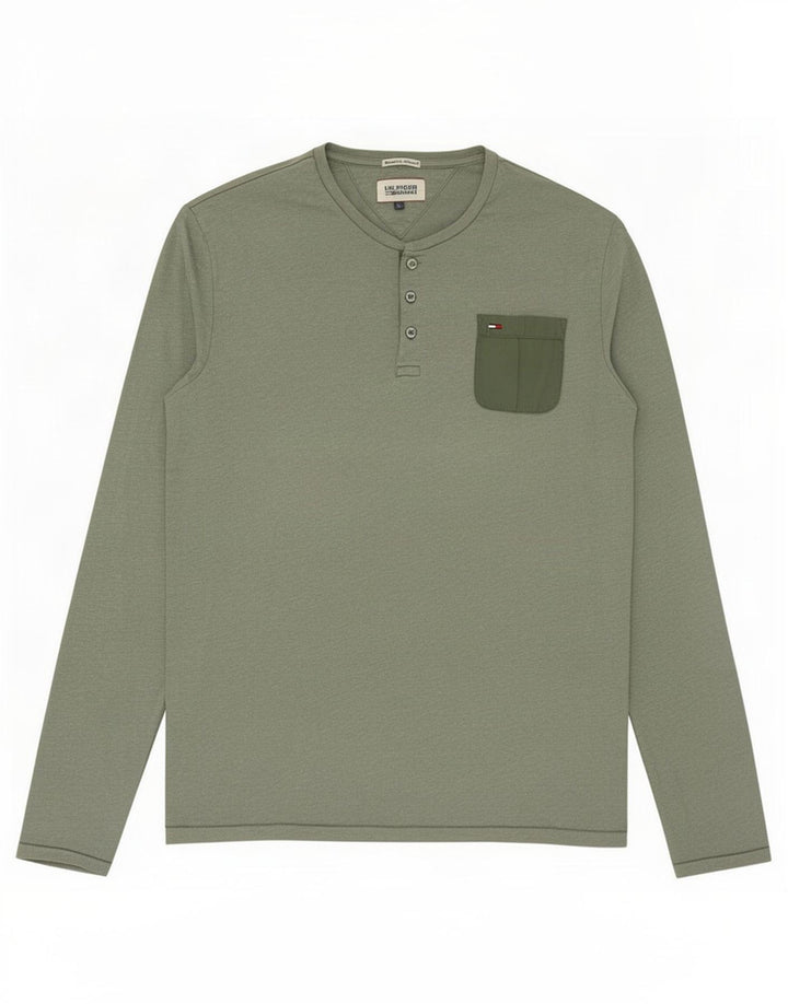 Tommy Hilfiger Herren-Oberteil, langärmelig, groß, grau gefleckte Baumwolle